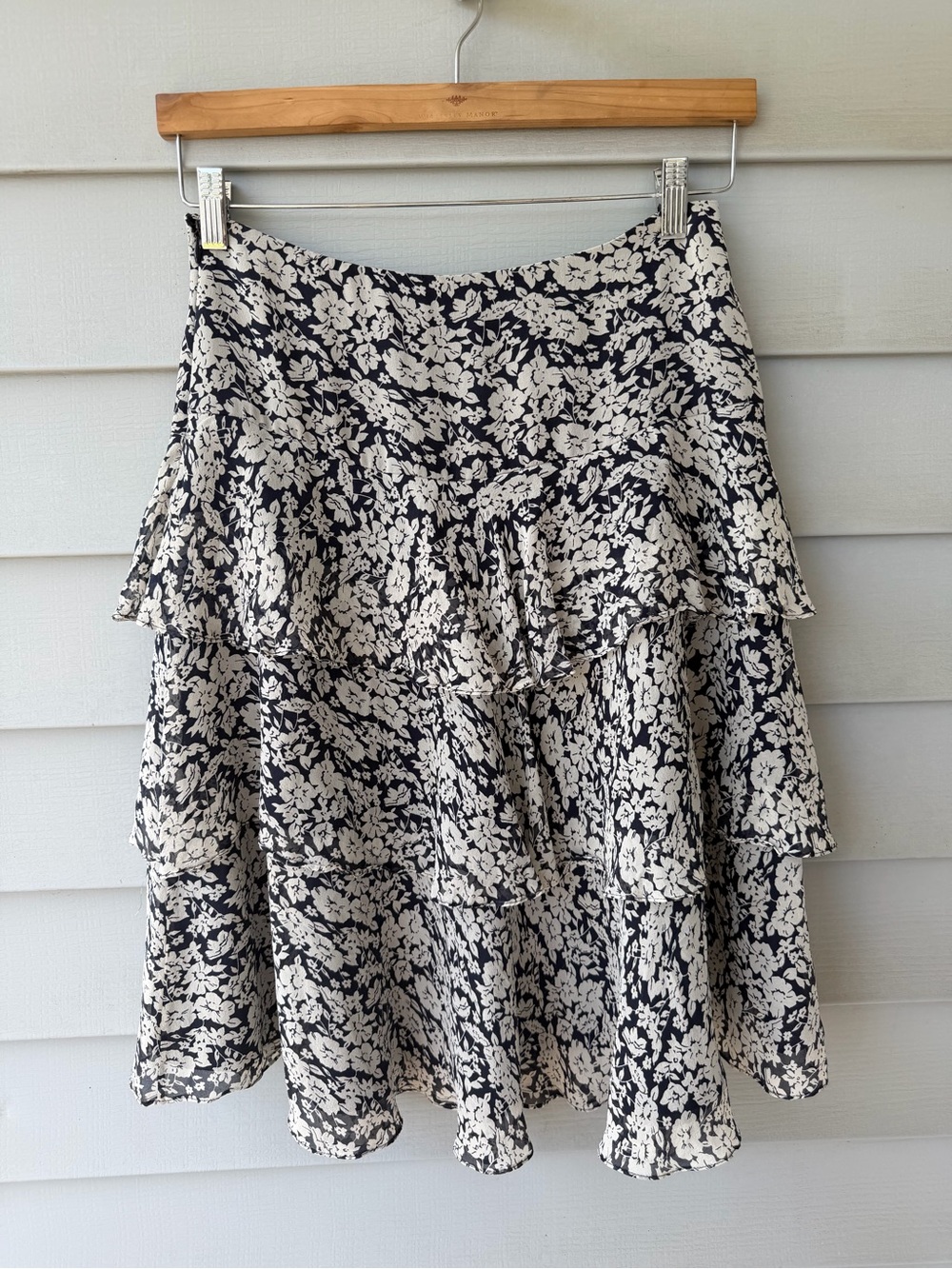 Ralph Lauren Black and Cream Floral Tiered Skirt, size 2